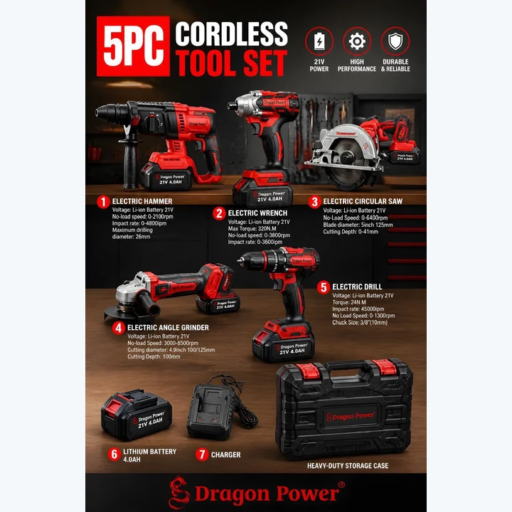5-in-1 Cordless Power Tool Set