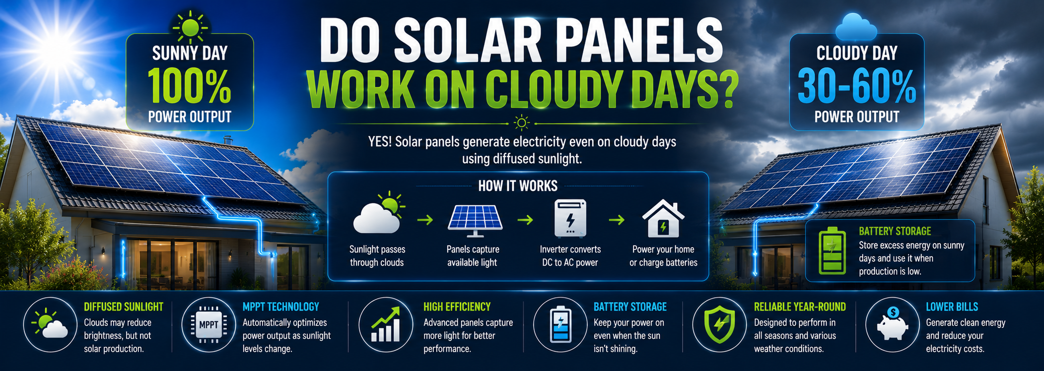 do solar panels work on cloudy days